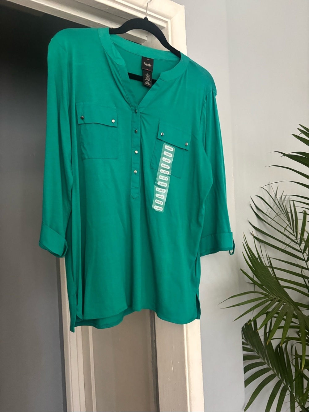 Rafaella Teal Green Henley Tunic with Chest Pockets